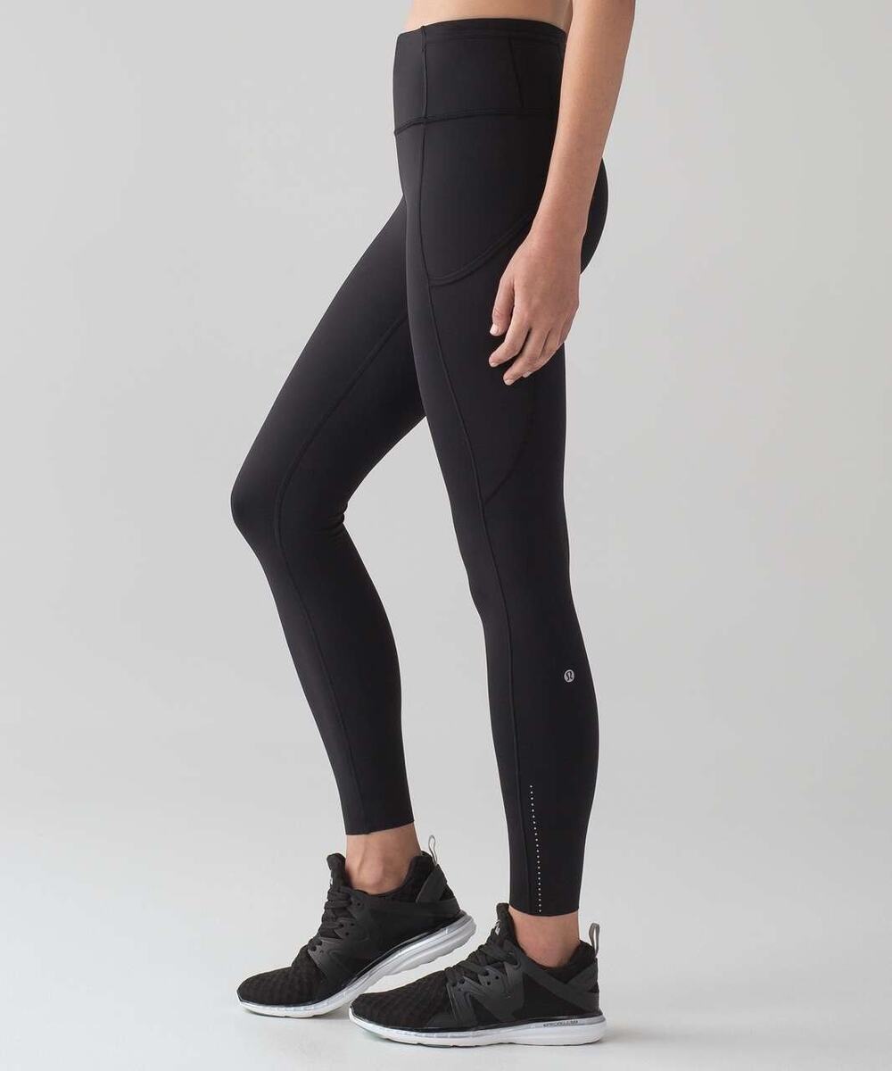 Lululemon Fast Free 7/8 Leggings Pockets Size 4 Black Running Athletic Yoga Gym